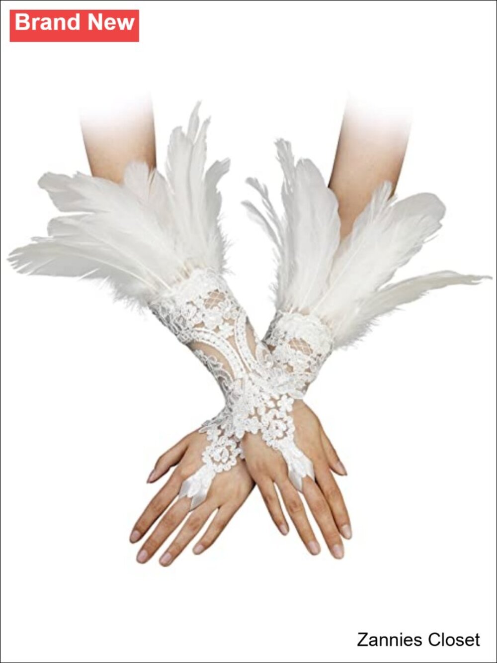 👻 Feather Lace Gloves Cuffs Handmade Costume Wedding Accessories